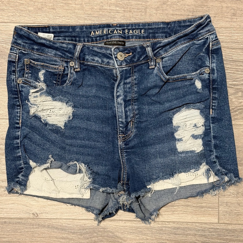 American Eagle Outfitters Ripped Dark Blue Jean Shorts